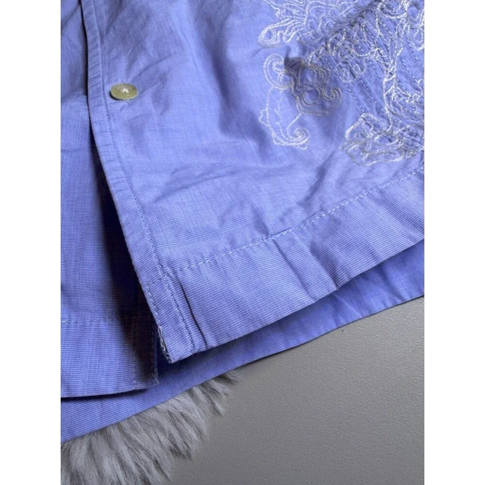 Banana Republic Mens Short Sleeve Button Shirt Blue Floral Embroidery L Tropical